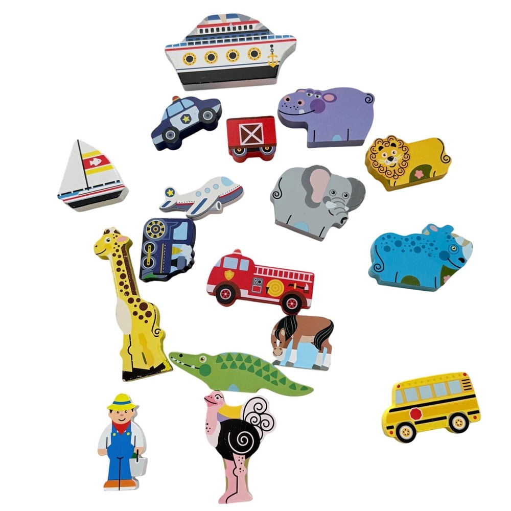 Wooden Blocks Toddler OS Multicolor Animal Transportation 15pc